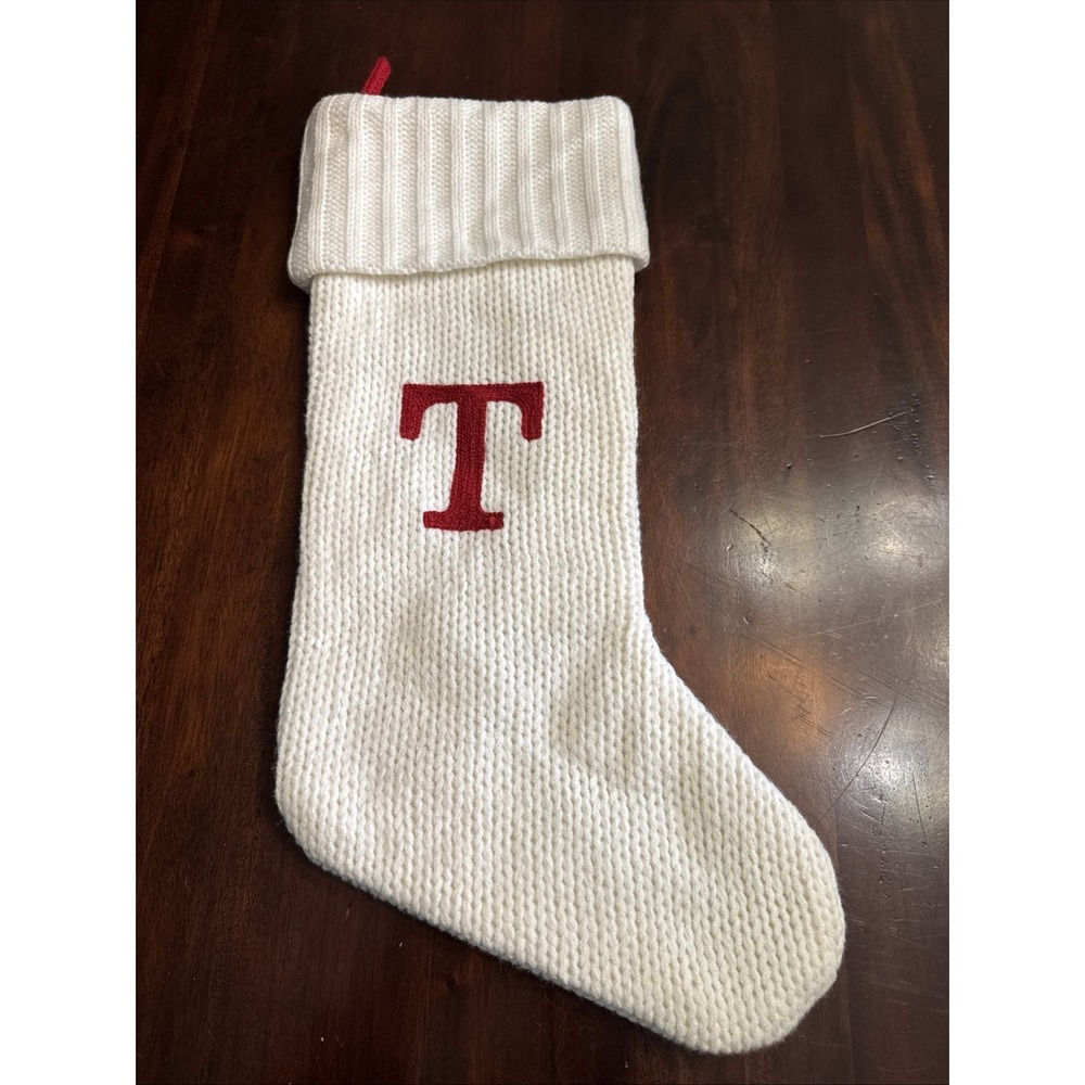 Letter T Monogram Christmas Stocking Wondershop Initial Target Knit Ivory White